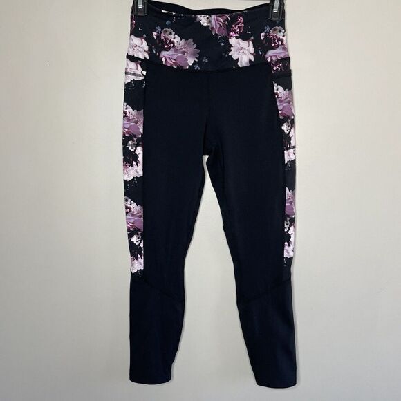 SKECHERS Leggings Womens Small Black Pink Floral GoFlex High Waisted Crop - Picture 1 of 5